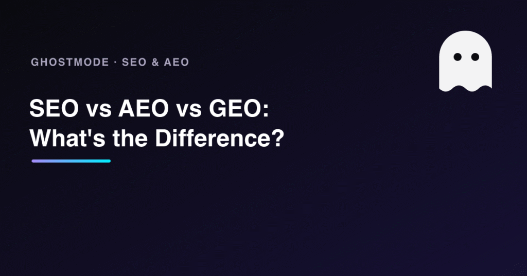 SEO vs AEO vs GEO: What's the Difference?, GhostMode